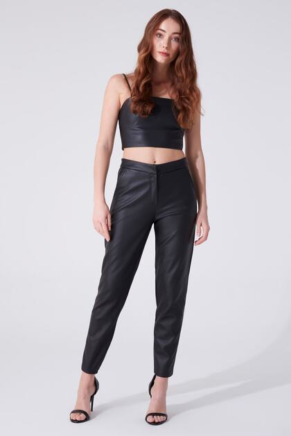 leather cigarette pants BERFUĞ KIRAN Leather Cigarette Pants- Trendyol