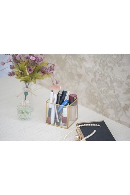 Mono Gold Organizer Makeup Material Glass Box