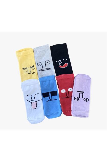 7” Pair Women's Funny Face Socks Multi Color with Face Expression