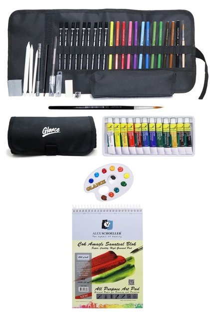 Alex Schoeller Multi-Purpose Artistic Block 200gr A5 Dry Paint Oil Paint Lyra Charcoal Set with Bag