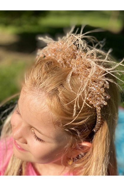 Luxury Feathered Honey Foam Gold Yellow Crystal Stone Women's Bridal Head Engagement Henna Wedding Crown Metal Crown