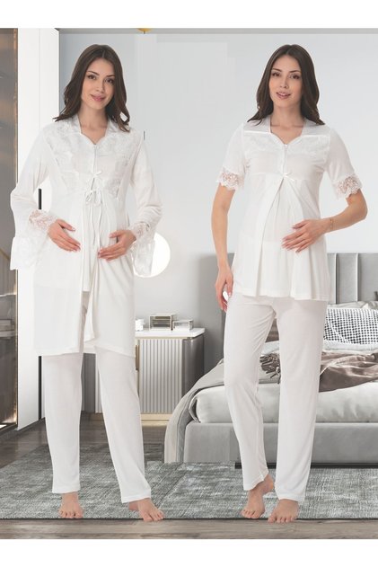 Ecru Women &Apos; S Maternity & Maternity Dressing Gown Sleepwear - Short Sleeve 9014