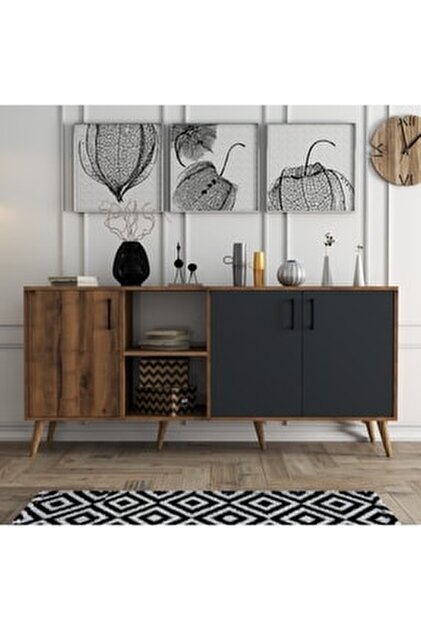 平棚 1490x300x250 Mezza 1622 Exxen 180 Cm (AHŞAP AYAKLİ) Modern Konsol Hat - Fiyatı