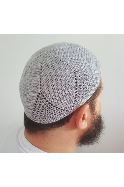 Gray Cotton Skullcap Handmade Hand Knitted Prayer Skullcap One Hundred Percent Natural Cotton 02Pamukgri