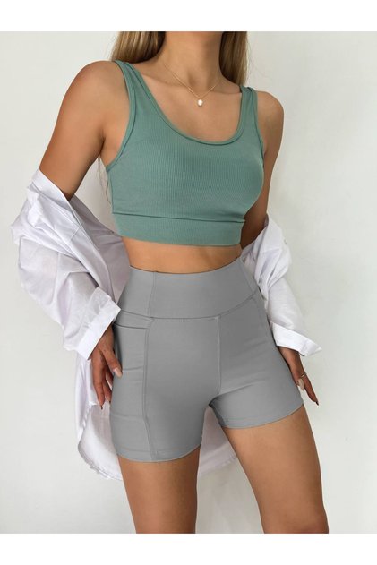 Women's Gray Sports Tights Swim Shorts Swimsuit