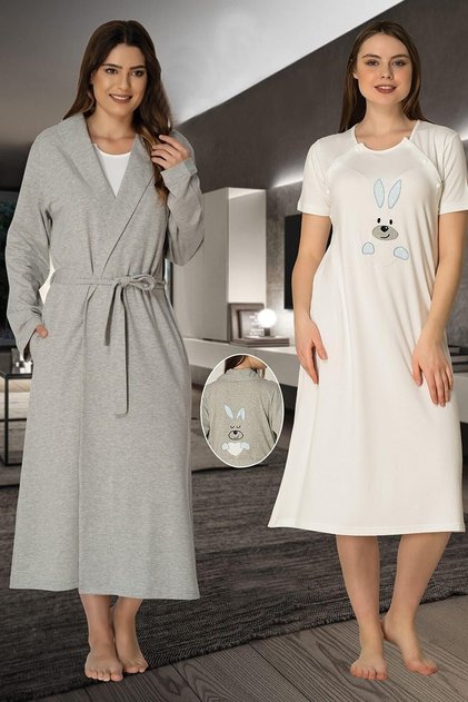 Effortt Women's Blue Rabbit Sport Dressing Gown Maternity Maternity Nightgown Set