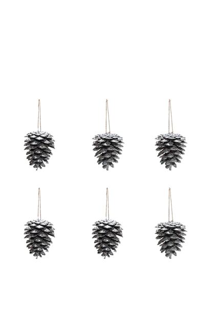 Christmas Pine Tree Ornament Cone Silver Gray 5 Cm Set of 6