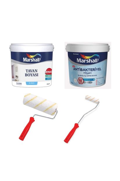 Marshall Antibakteriyel Hijyen Silinebilir Iç Cephe Boyası 17.5kg + Tavan Boyası 10kg Boya Fırça Set - 1