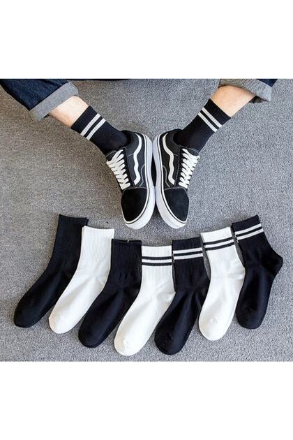 Unisex 7 Pair Plain-lined College Socks