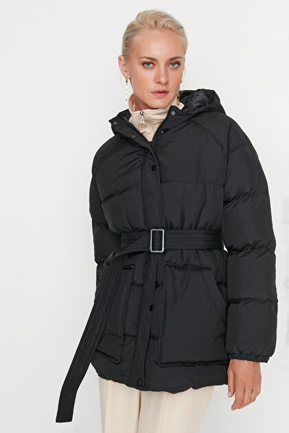 新品　Bal Collar Coat Heavy Ventile 22fw 38 Trendyol Collection Black Oversize Molded Hooded Belted Water