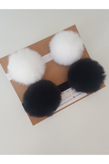 Baby Girl Child White Black Plush Pompom Bandana Headband