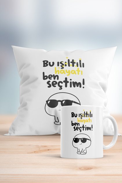 Bu Işıltılı Hayatı Ben Seçtim Baskılı Hediyelik Yastık Ve Kupa Seti