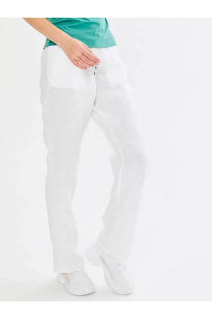Xint Kadın Beyaz Normal Bel %100 Keten Pantolon - 3