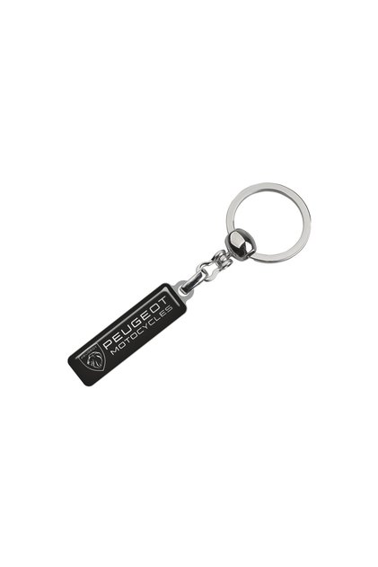New Peugeot Motocycles Rectangular Keychain with Logo and Writing. black Chrome