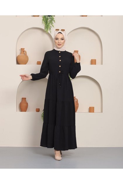 Boutique Gathered Buttoned Hijab Φόρεμα Ayrobin -01