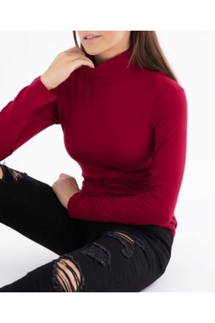 Women's Burgundy Turtleneck Combed Cotton Bodysuit