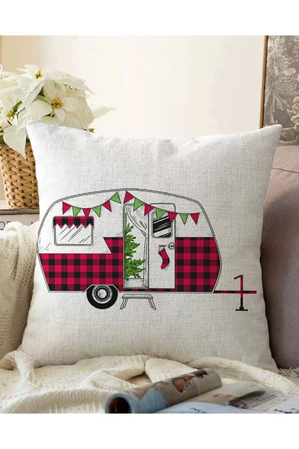 Double Sided Plaid Patterned Caravan Motif Modern Raschel Knitted Pillow Throw Pillow Cover on White Background