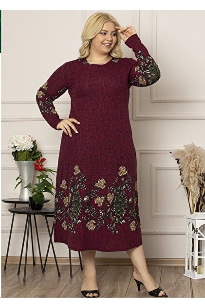 irin Butik Plus Size Black Zara Pattern Collar Trim Long Dress- Trendyol irin Butik Plus Size Black Zara Pattern Collar Trim Long Dress- Trendyol