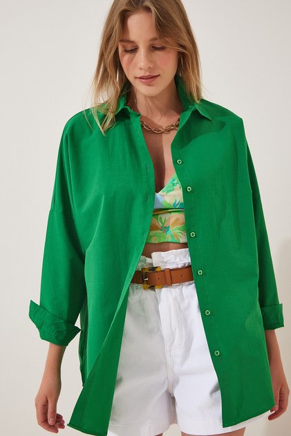 Women's Vibrant Green Oversize Long Basic Shirt DD00842