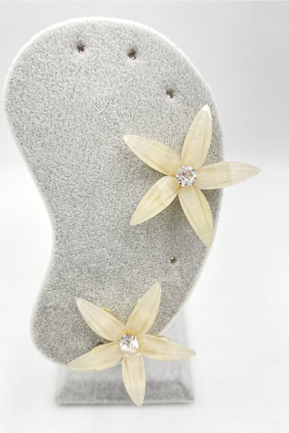 Transparent Acrylic Cream Color Star Flower Earrings with Stones
