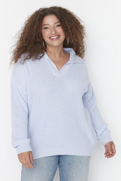 Lila Hemdkragen-Selanik-Strickpullover TBBAW23AN00081