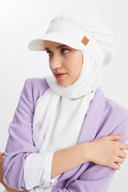 Women's Hijab Multi Chiffon Silky Shawl and Cotton Combed Visor Hat Pair - Comfortable, Extra Light