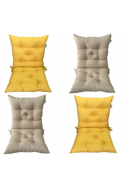 Combinație de 4 piese Puffy Square Scaun Perna cu spătar 40 X 85 cm Galben Bej