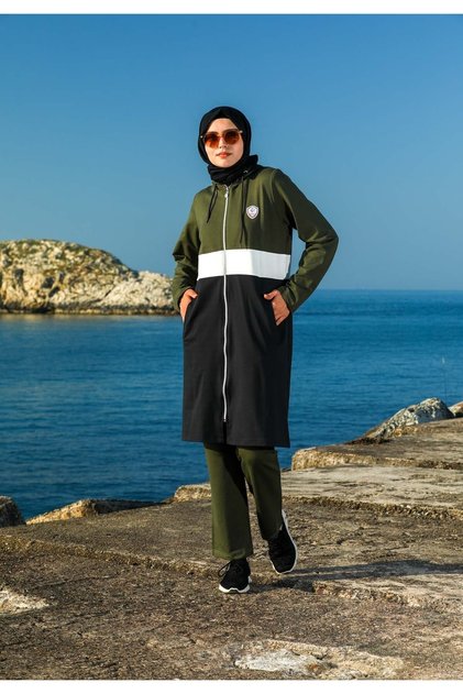 Kapüşonlu Tesettür Eşofman Takımı Haki 1085