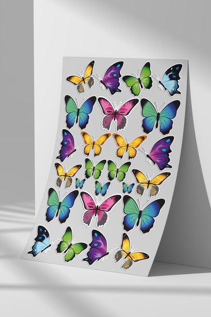 Colorful Butterfly Sticker Set, A4 Size Sticker Label Set for Flat Surfaces