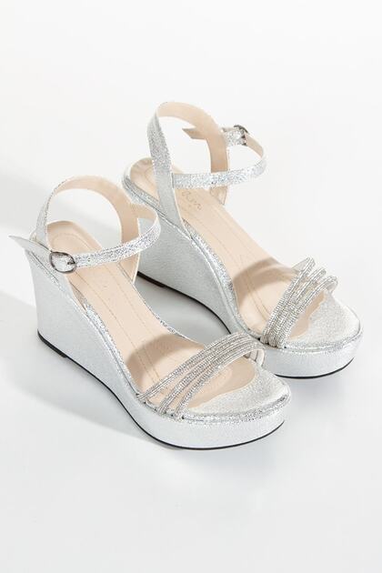 Women's Summer Wedge Heeled Stone Embroidered Very Stylish Sandals