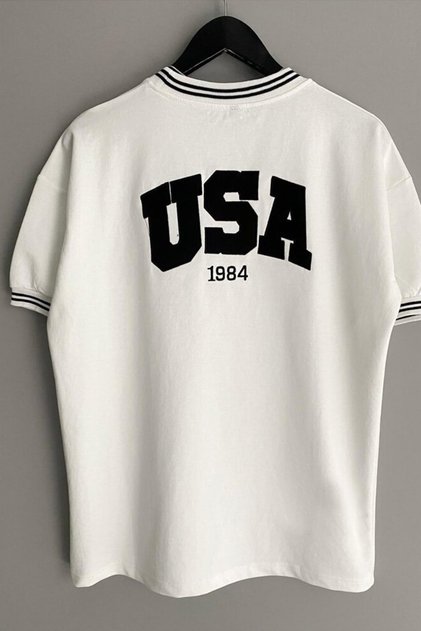 Unisex New Season Oversize Mold USA 1989 Collar Detailed Summer T-shirt