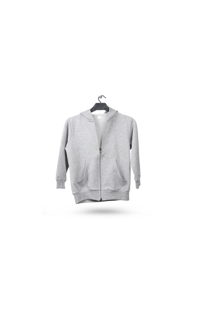 Unisex Hooded Zippered Two Thread Gray School Sweatshirt Cardigan