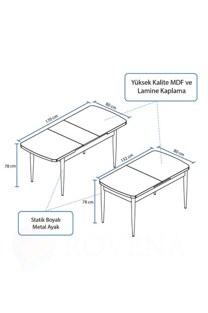 Rovena Leona Barok Desen 80x132 Mdf Açılabilir Mutfak Masası Takımı 6 Adet Sandalye - 5