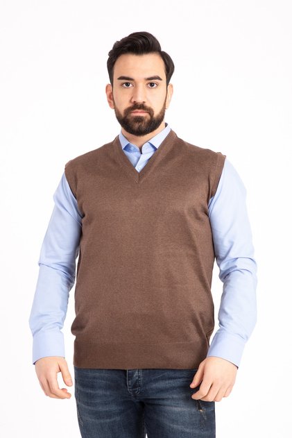 Men's Brown Thin Wool Knitwear Knitted Dad Sweater