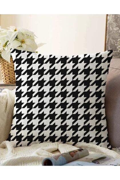 Double Sided White Background Black Plaid Pattern Digital Printed Modern Raschel Pillow Throw Pillow Cover