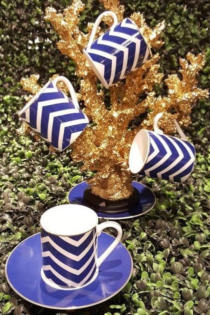 Blue Lines Coffee Cup Set for 6 People