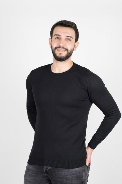 Regular Men's Knitwear Navy Blue Sweater Crew Neck Winter Woven