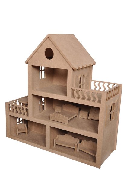 Wooden Doll House (15 Pieces with Furniture)