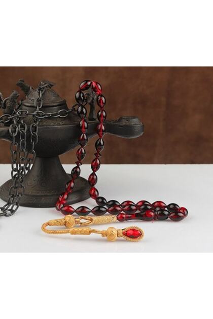 Silver Case Tasseled Hareli Fire Amber Rosary