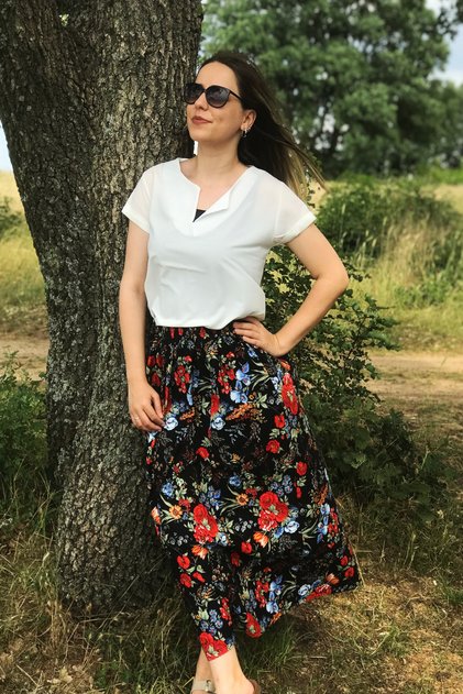 Kadın Yazlık Desenli Belden Lasrikli Etek