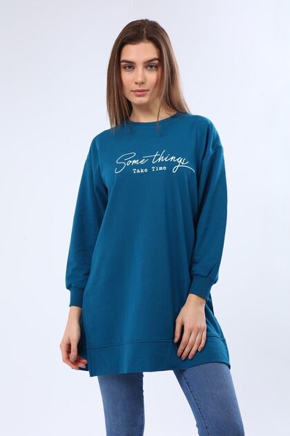 Women's Petrol Blue Slogan Tunic