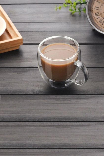 Isıya Dayanıklı 250 ml Kupa Sunum Kahve Bardağı Çift Camlı Çift Cidarlı Cam Kupa 1 Adet