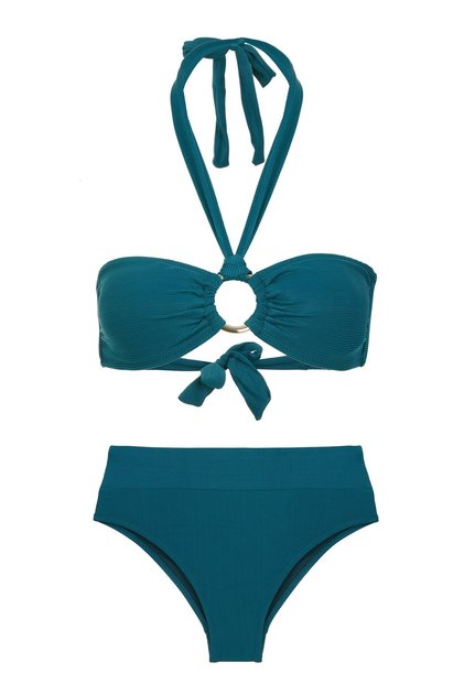 Dark Green Strapless Bikini Set with Buckle