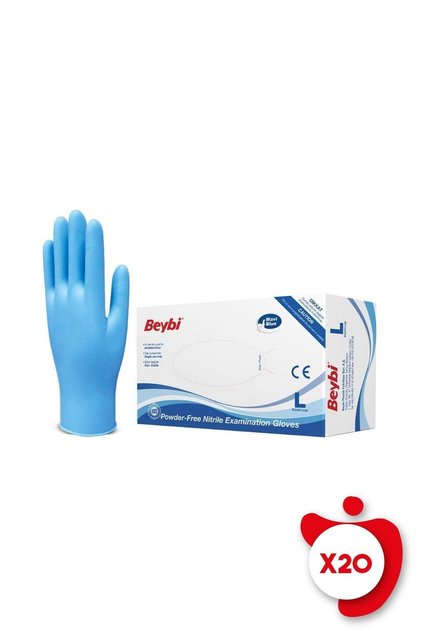 Pudrasız Nitril Muayene Eldiveni L Beden Mavi 100'lü 20 Paket
