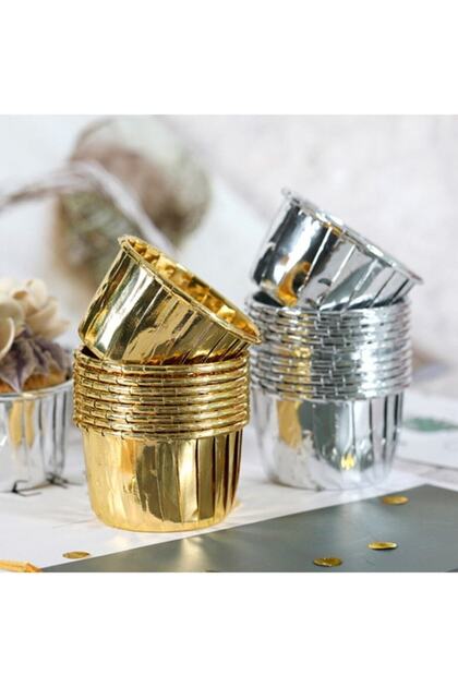 Metallic Silver Color Muffin Cupcake Paper 24 Pieces (50*39)