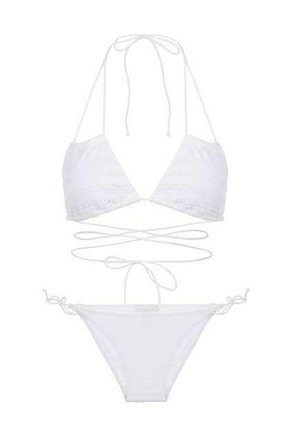 Triangle White Mesh Bikini Set