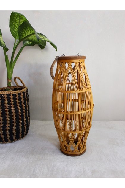 Bambu küçük boy fener mumluk 42cm Yükseklik