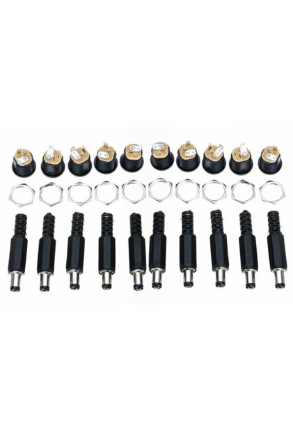 Dc Şase 2.5mm Somunlu Ø12mm Dişi Ve Erkek Jak Fiş 10lu Takım Set