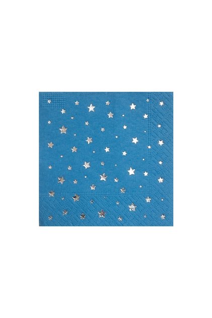 24x24 Cm Gümüş Varak Yıldız Desenli 50'li Mavi Renkli Kağıt Peçete