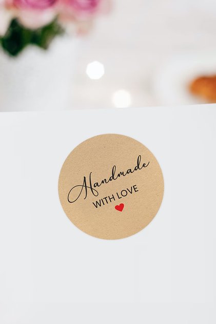 Prepared with Love Written Round Adhesive Handmade Product Packaging, Package Label Sticker